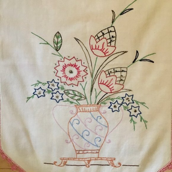 Vintage Dresser Scarf Table Runner Hand Embroider